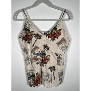 Vintage Y2K Hibiscus Hawaiian rayon babydoll tank tropical floral XL festival